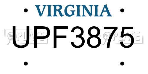 UPF3875 Virginia License Plate