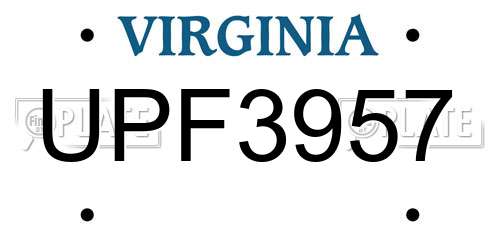 UPF3957 Virginia License Plate