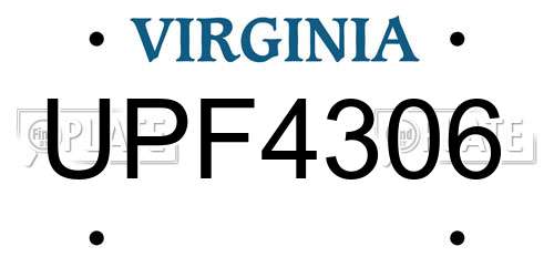 UPF4306 Virginia License Plate