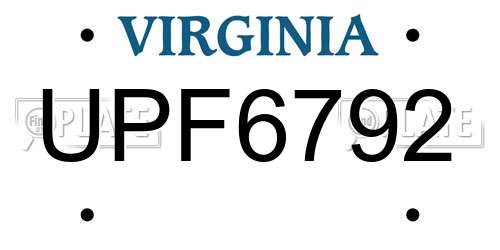 UPF6792 Virginia License Plate