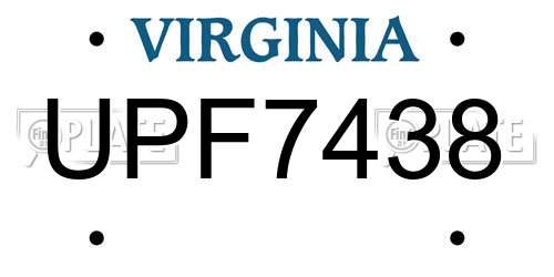 UPF7438 Virginia License Plate