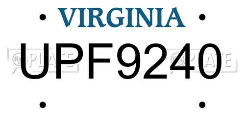 UPF9240 Virginia License Plate