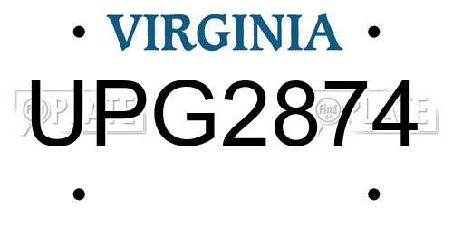 UPG2874 Virginia License Plate