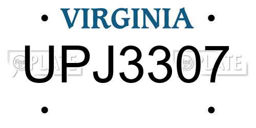 UPJ3307 Virginia License Plate