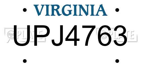 UPJ4763 Virginia License Plate