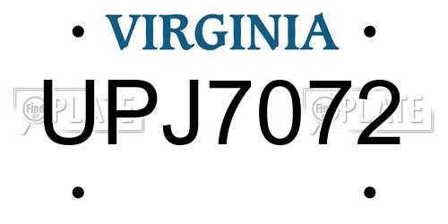 UPJ7072 Virginia License Plate