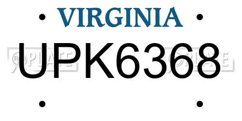 UPK6368 Virginia License Plate
