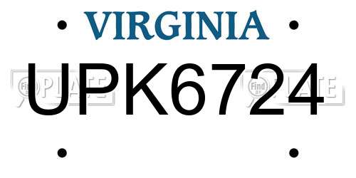 UPK6724 Virginia License Plate