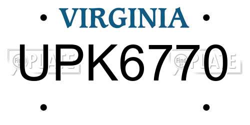 UPK6770 Virginia License Plate