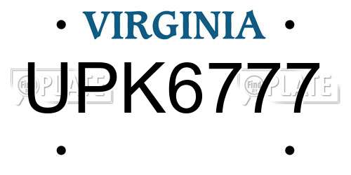 UPK6777 Virginia License Plate