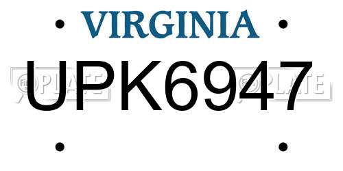 UPK6947 Virginia License Plate