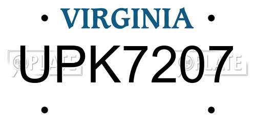 UPK7207 Virginia License Plate