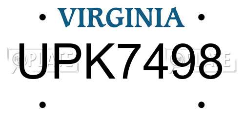 UPK7498 Virginia License Plate