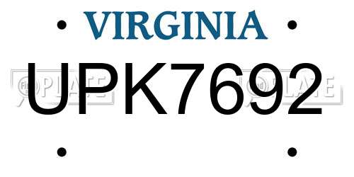UPK7692 Virginia License Plate