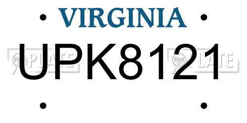 UPK8121 Virginia License Plate