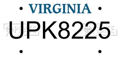 UPK8225 Virginia License Plate