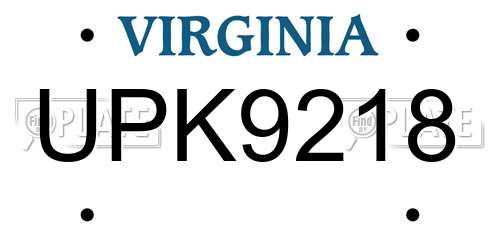 UPK9218 Virginia License Plate