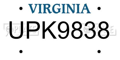 UPK9838 Virginia License Plate