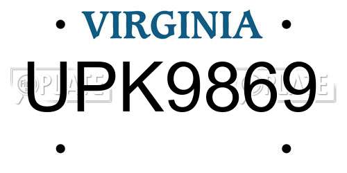 UPK9869 Virginia License Plate