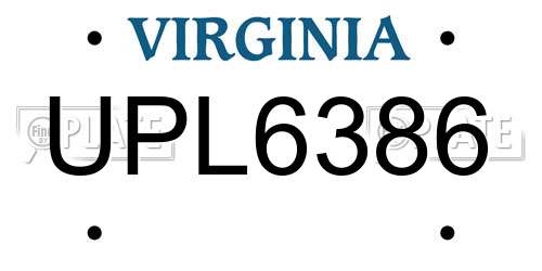 UPL6386 Virginia License Plate