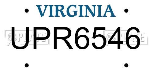 UPR6546 Virginia License Plate