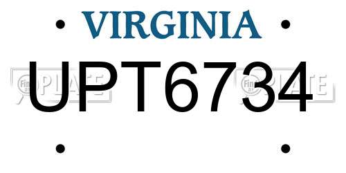 UPT6734 Virginia License Plate