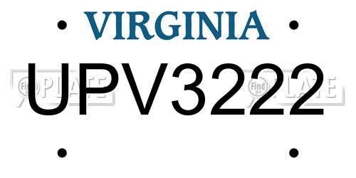 UPV3222 Virginia License Plate