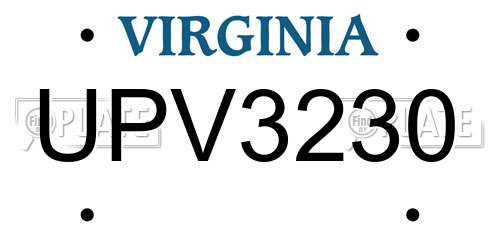 UPV3230 Virginia License Plate