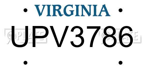 UPV3786 Virginia License Plate