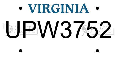 UPW3752 Virginia License Plate