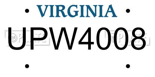UPW4008 Virginia License Plate