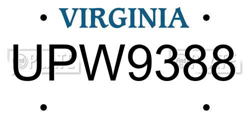UPW9388 Virginia License Plate