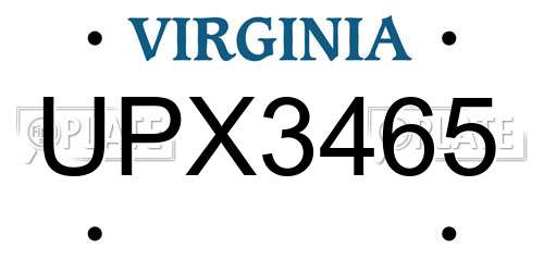 UPX3465 Virginia License Plate