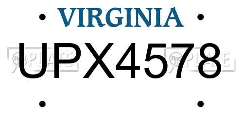 UPX4578 Virginia License Plate