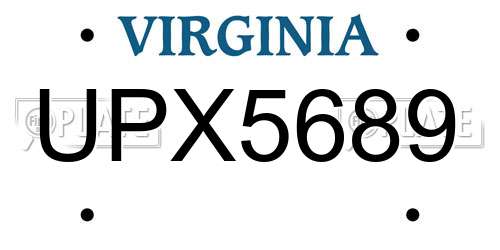 UPX5689 Virginia License Plate
