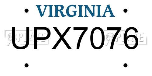 UPX7076 Virginia License Plate