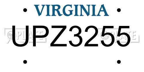 UPZ3255 Virginia License Plate