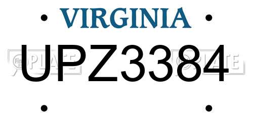UPZ3384 Virginia License Plate