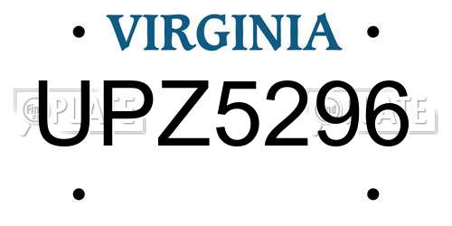 UPZ5296 Virginia License Plate