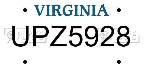 UPZ5928 Virginia License Plate