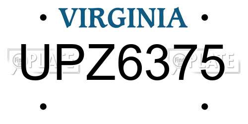 UPZ6375 Virginia License Plate