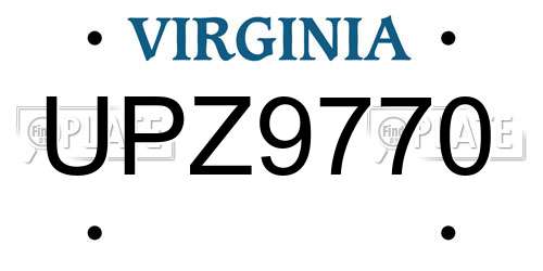 UPZ9770 Virginia License Plate