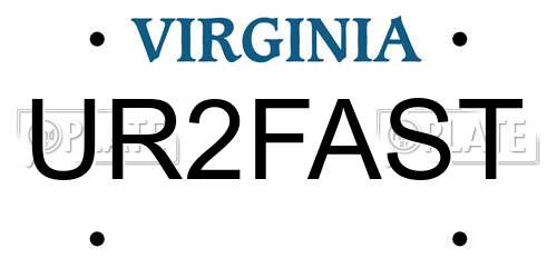 UR2FAST Virginia License Plate
