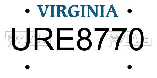 URE8770 Virginia License Plate