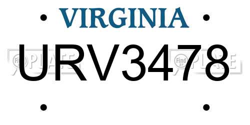URV3478 Virginia License Plate