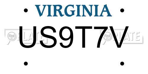 US9T7V Virginia License Plate