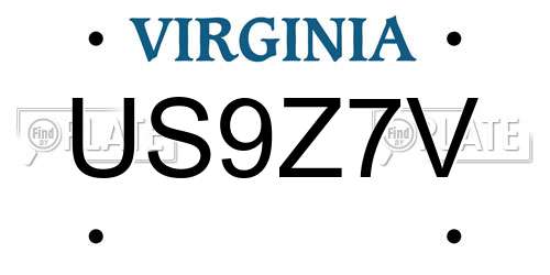 US9Z7V Virginia License Plate