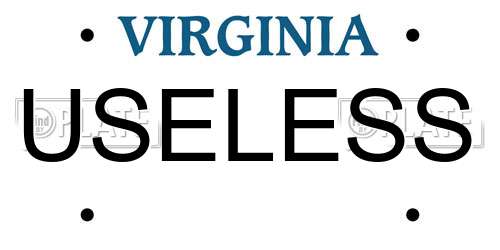 USELESS Virginia License Plate