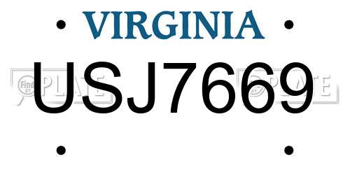 USJ7669 Virginia License Plate