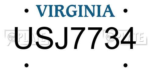 USJ7734 Virginia License Plate